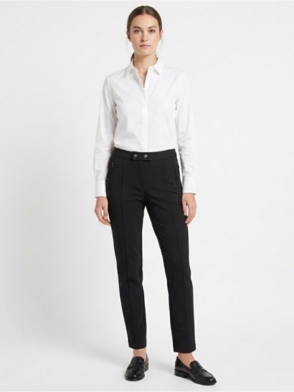 NWT VINCE Sz 6 Slim Ponte Pants Black Pleated Front Straight Leg Ankle Pant
